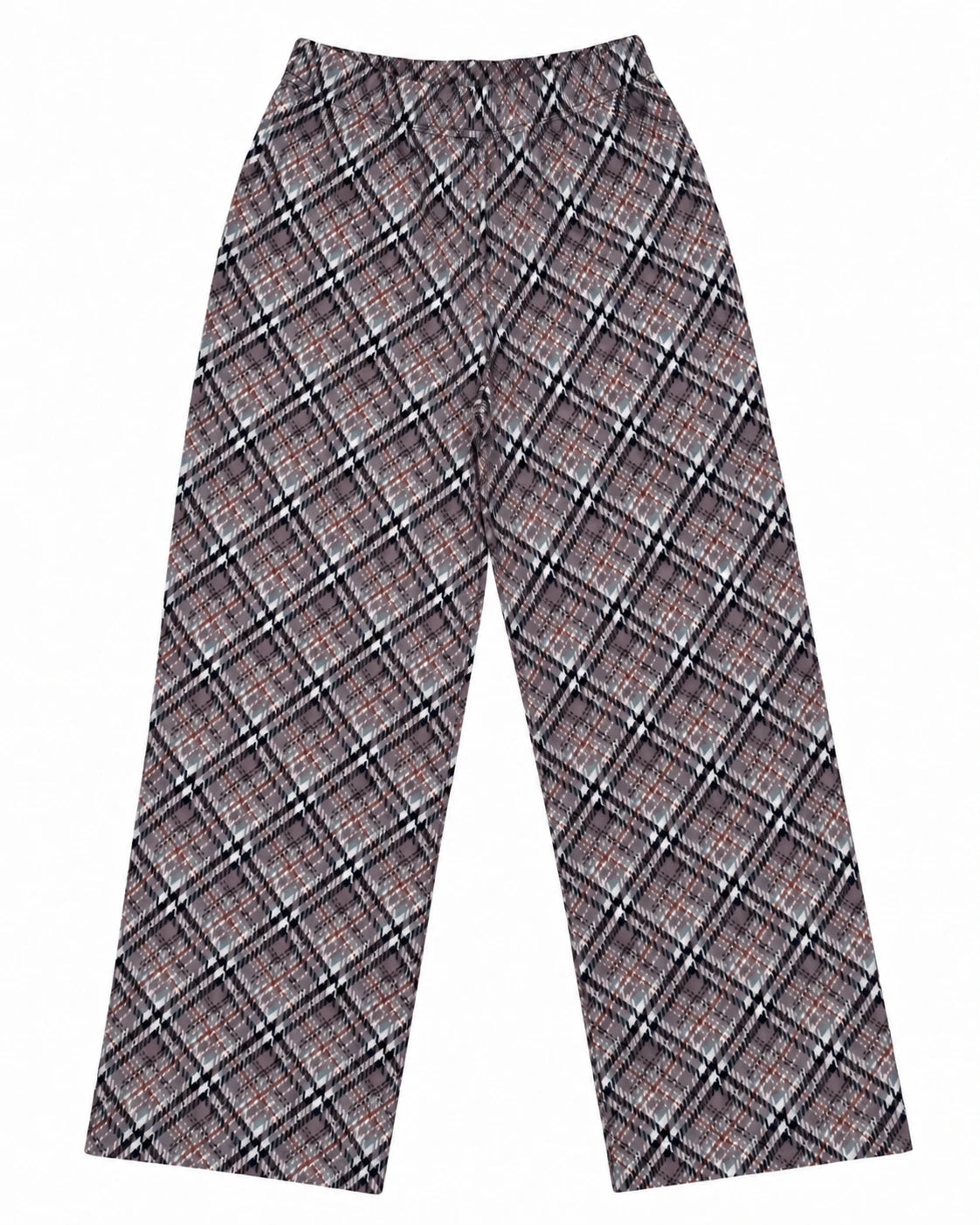 Pantalón de cuadro de pierna ancha, vista frontal, cintura con pliegues