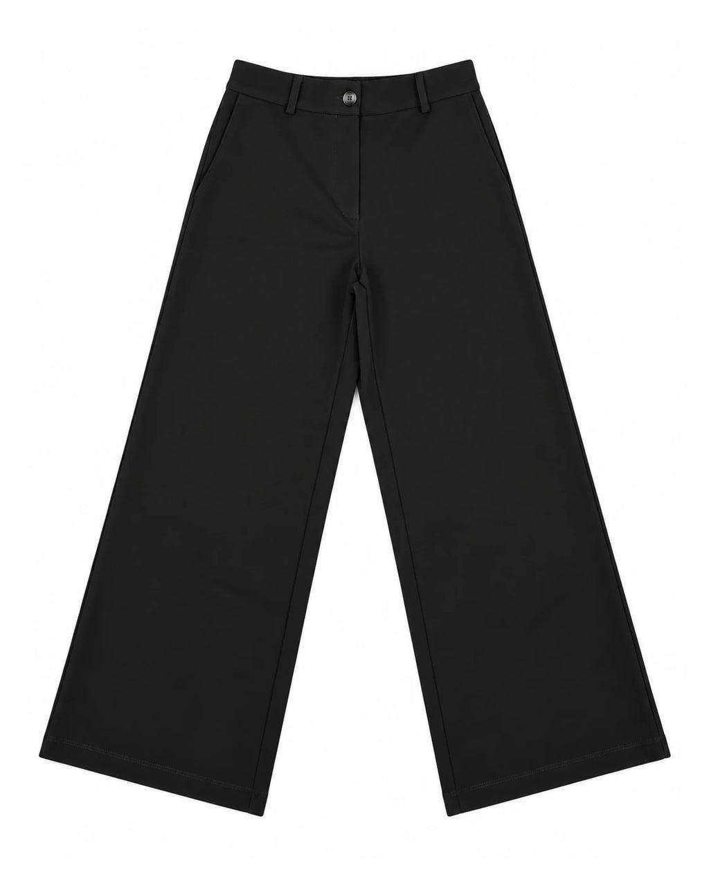Pantalón liso negro de pierna recta con cintura abotonada y trabillas