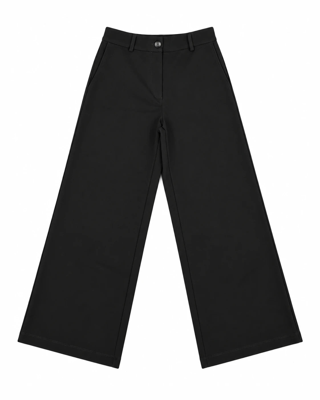 Pantalón liso negro de pierna recta con cintura abotonada y trabillas