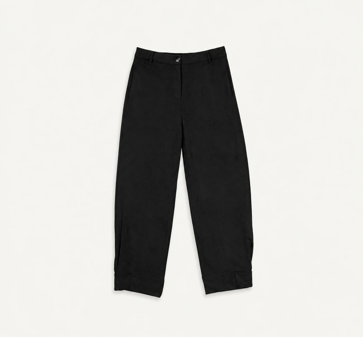 Pantalón de tiro alto negro con pinzas y cierre frontal