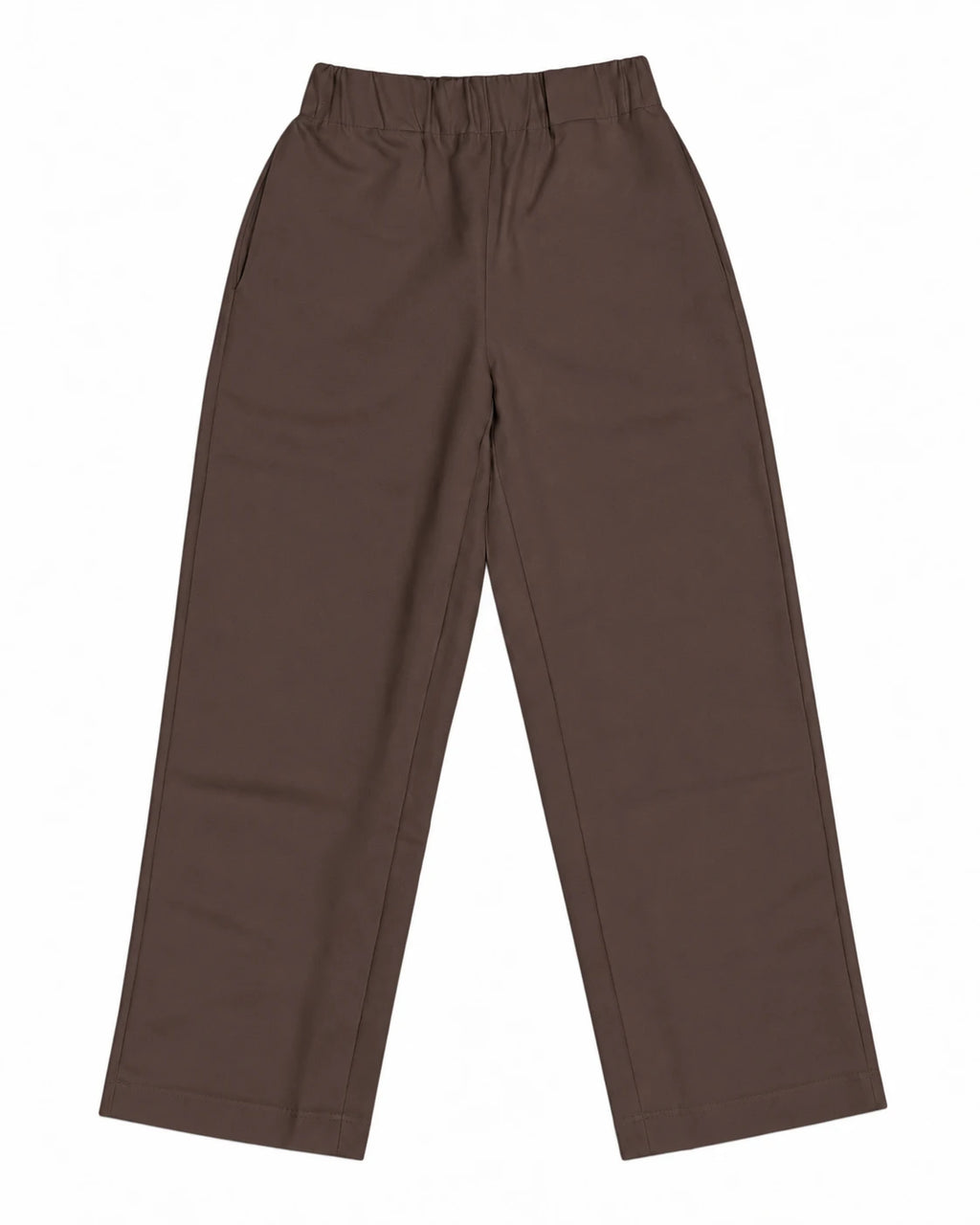 Pantalón tipo globo marrón con cintura elástica y pernera amplia