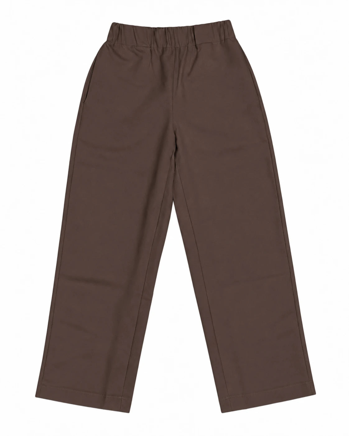 Pantalón tipo globo marrón con cintura elástica y pernera amplia
