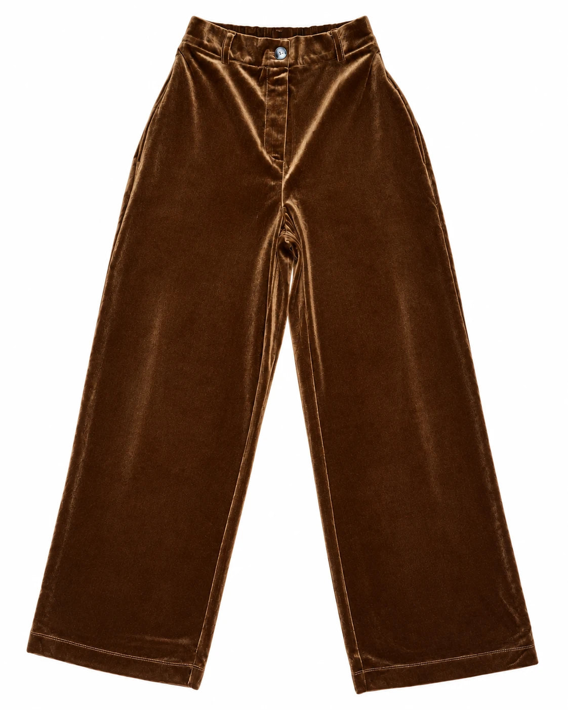 Pantalón de terciopelo color castaña de pernera ancha con botones en la cintura