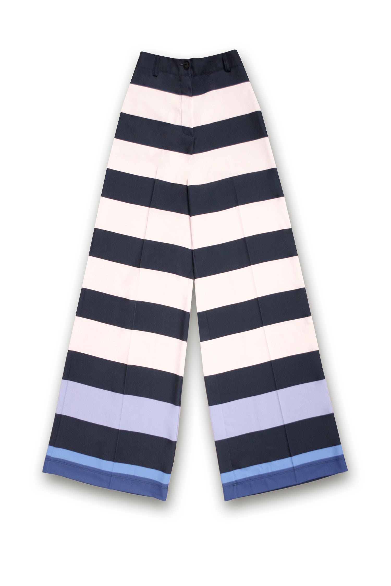 Pantalón Ferrol rayado azul marino y blanco, cintura con botones, pierna ancha